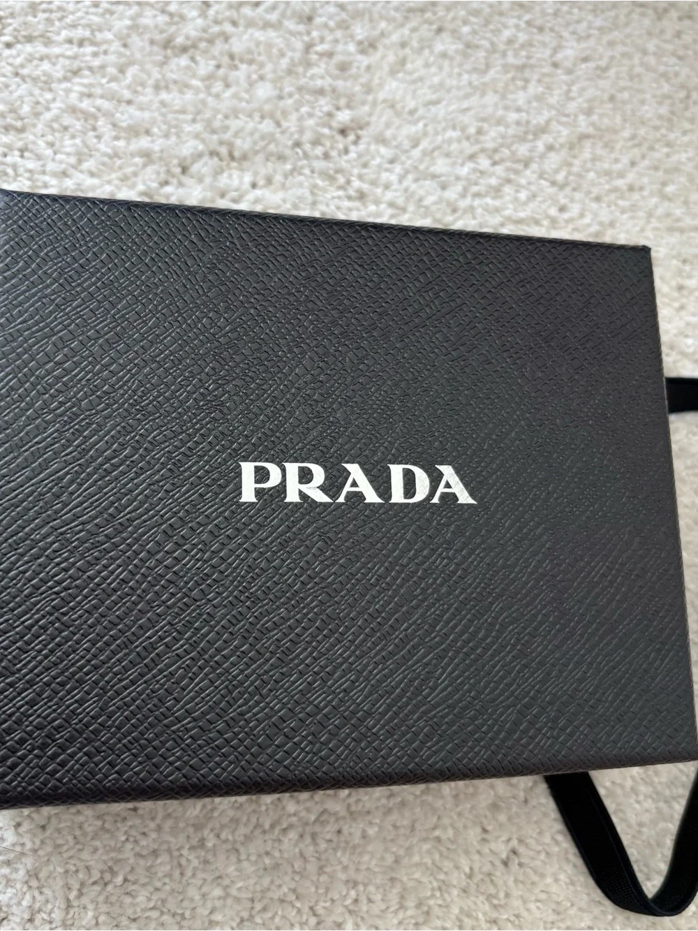 Prada Navy and silver Textured Saffiano Gift box and elastic